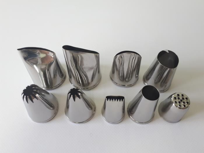 Набір кондитерських насадок для крему та прикраси тортів з нержавіючої сталі 9 штук великі D 2,5 cm D 3,8 cm