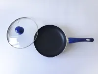 Сковорода з антипригарним тефлоновим покриттям зі стекляною крышкою D 26 cm H 5,5 cm синя