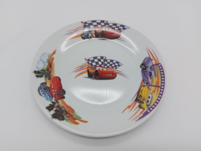 Тарілка дрібна дитяча керамічна з малюнком для дитячого садка Тачки обідня для других страв 18 cm