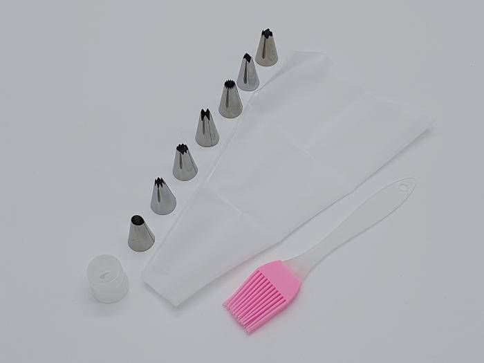 Мішок кондитерський силіконовий багаторазовий для крему з металевими насадками 7 шт перехідником і пензликом