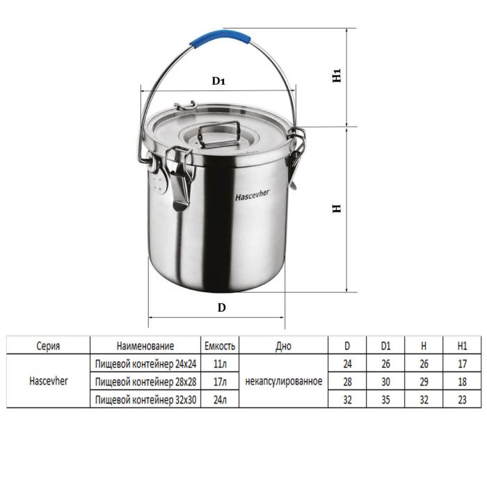 Пищевой контейнер Hascevher Кастрюля нержавеющая сталь 24 литров 32х30 см