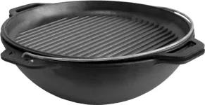 Казан чугунный азиатский с крышкой-сковородой гриль BRIZOLL для дома для армии диаметр 40 см 15 л