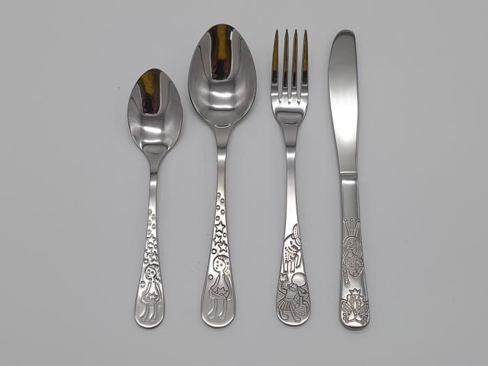 Набір дитячих столових приборів з нержавійки подарунковий в упаковці для дітей Брати Грим