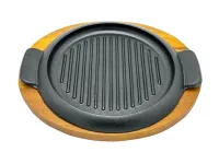 Сковорода чугунная гриль порционная с деревянной подставкой 31*27 cm D 25 внутренний D 22 cm 