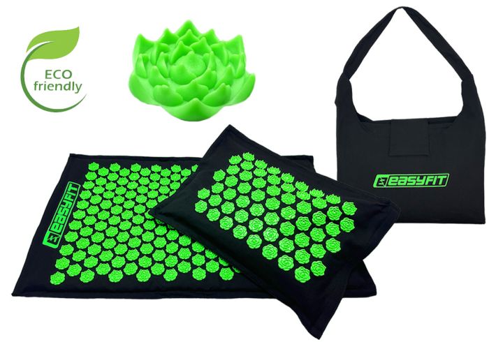 Масажний килимок EasyFit AcuRelax з голками (аплікатор Кузнєцова) чорно-зелений