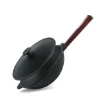 Сковорода чугунная WOK  с деревянной ручкой Bordo и чугунной крышкой BRIZOLL 2,8 л 260х80 мм
