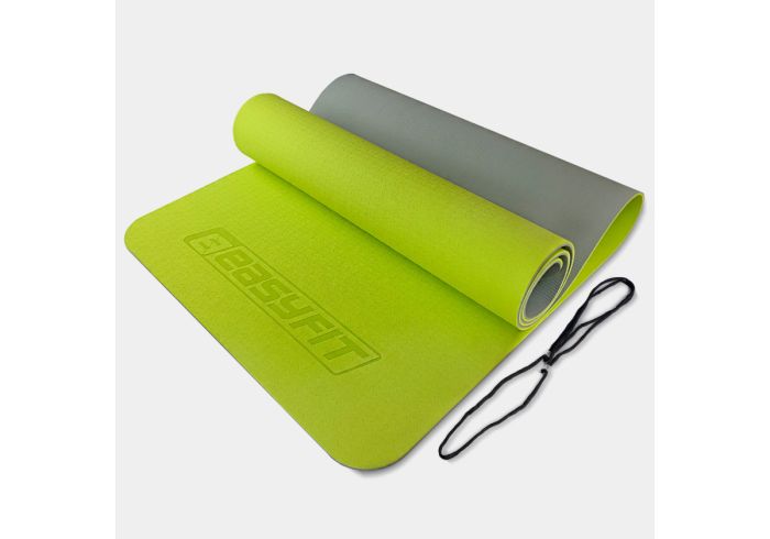 Килимок для йоги та фітнесу EasyFit TPE+TC 6 мм двошаровий м'ятний-чорний