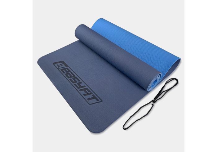 Килимок для йоги та фітнесу EasyFit TPE+TC 6 мм двошаровий м'ятний-чорний