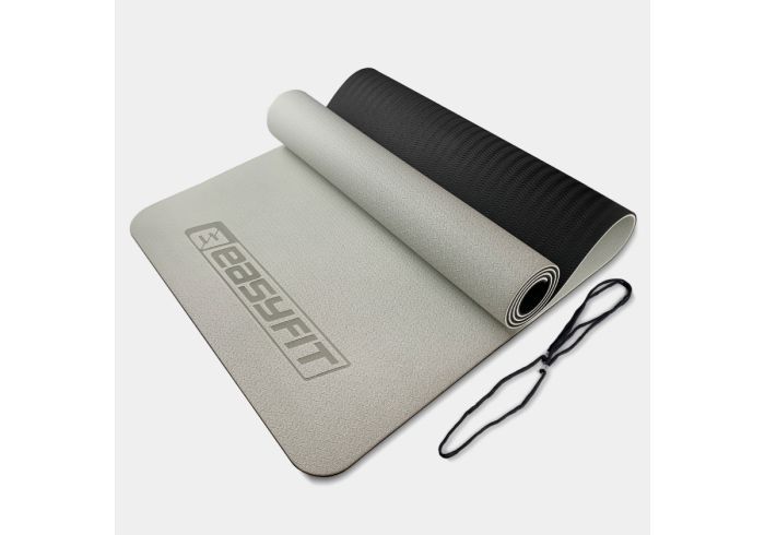 Килимок для йоги та фітнесу EasyFit TPE+TC 6 мм двошаровий м'ятний-чорний