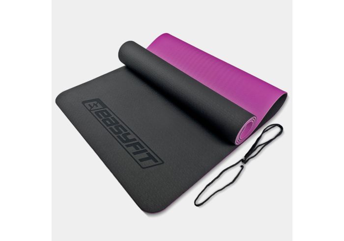 Килимок для йоги та фітнесу EasyFit TPE+TC 6 мм двошаровий м'ятний-чорний