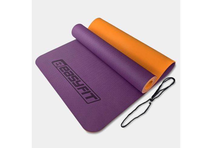 Килимок для йоги та фітнесу EasyFit TPE+TC 6 мм двошаровий м'ятний-чорний