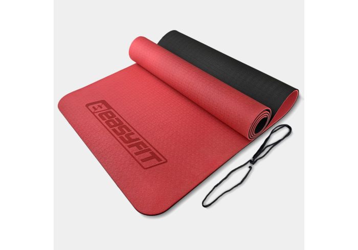 Килимок для йоги та фітнесу EasyFit TPE+TC 6 мм двошаровий м'ятний-чорний