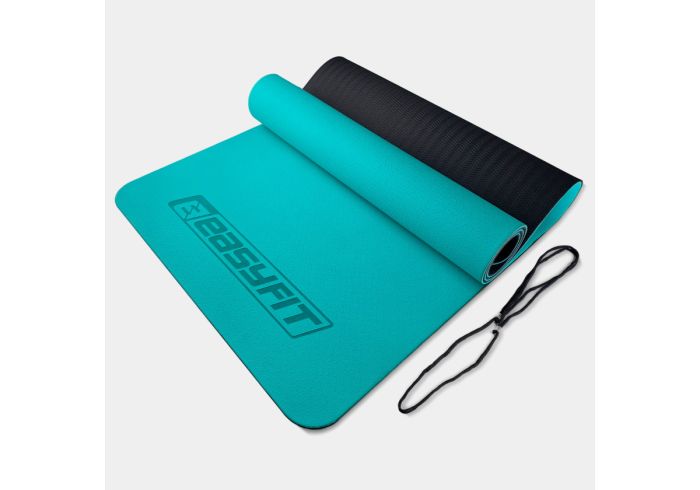 Килимок для йоги та фітнесу EasyFit TPE+TC 6 мм двошаровий м'ятний-чорний