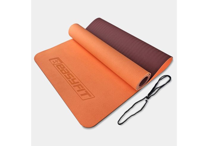 Килимок для йоги та фітнесу EasyFit TPE+TC 6 мм двошаровий м'ятний-чорний
