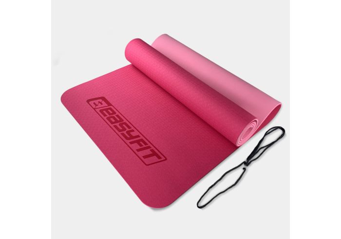 Килимок для йоги та фітнесу EasyFit TPE+TC 6 мм двошаровий м'ятний-чорний