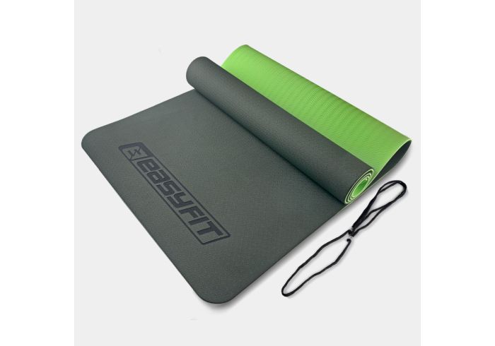 Килимок для йоги та фітнесу EasyFit TPE+TC 6 мм двошаровий м'ятний-чорний