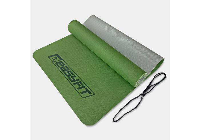 Килимок для йоги та фітнесу EasyFit TPE+TC 6 мм двошаровий м'ятний-чорний