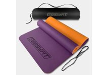 Килимок для йоги та фітнеса EasyFit TPE+TC 6мм двошаровий + Чохол фіолетовий з помаранчевим