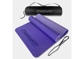 Килимок для йоги та фітнеса EasyFit TPE+TC 6мм двошаровий + Чохол бузковий з бузковим