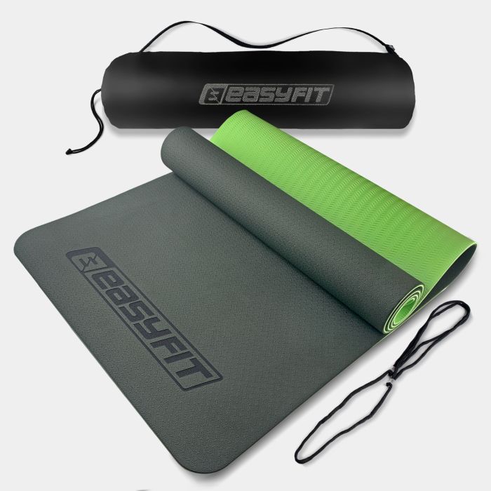 Килимок для йоги та фітнеса EasyFit TPE+TC 6мм двошаровий + Чохол чорний з фіолетовим