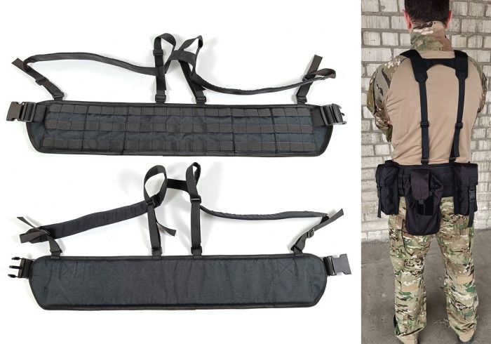 Тактичний пояс розвантажувальний РПС з кріпленням MOLLE та плечовими лямками чорний без підсумків