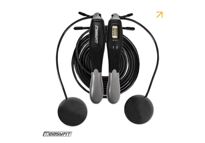 Скакалка з лічильником EasyFit TwinRope швидкісна 2,8 м чорна-сіра