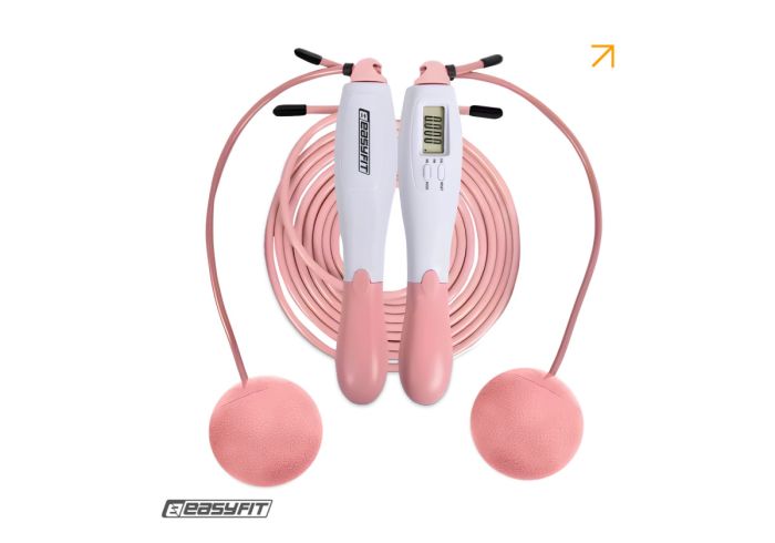 Скакалка без шнура EasyFit TwinRope з лічильником 2,8 м білий-рожевий
