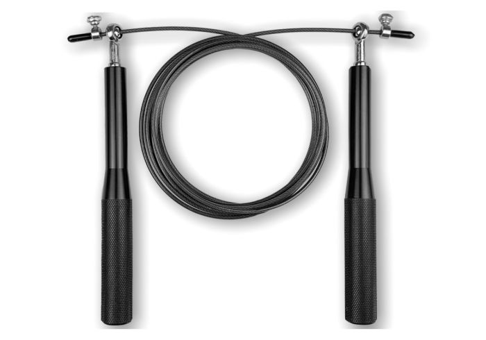 Швидкісна скакалка EasyFit Aluminium зі сталевим тросом та алюмінієвими ручками чорна